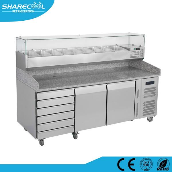 6 Drawers Refrigerated Pizza Prep Table R134a Commercial Marble Top