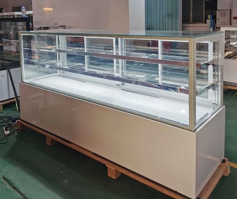 Glass Door 2.4m Cake Display Refrigerator Marble Base Two Shelves