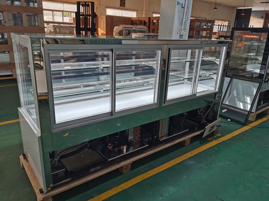 Glass Door 2.4m Cake Display Refrigerator Marble Base Two Shelves