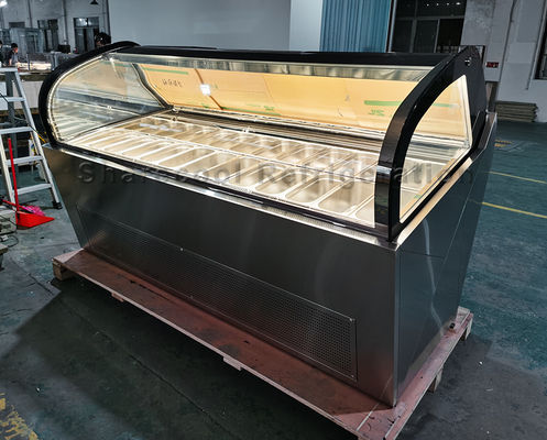 2240x1140x1300mm Stainless Steel Ice Cream Freezer 727L With 24pcs 5 Liter Pans