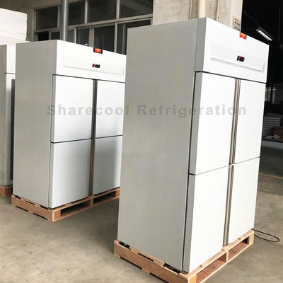 Fan Cooling 4 Door Upright Chiller Stainless Steel PVC Coated Shelf