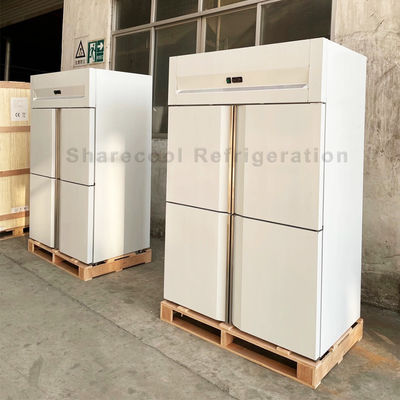 Fan Cooling 4 Door Upright Chiller Stainless Steel PVC Coated Shelf