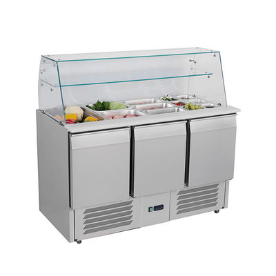Glass Cover 390L Salad Display Refrigerator Stainless Steel With Cabinet