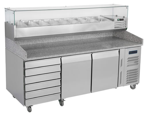 6 Drawers Refrigerated Pizza Prep Table R134a Commercial Marble Top