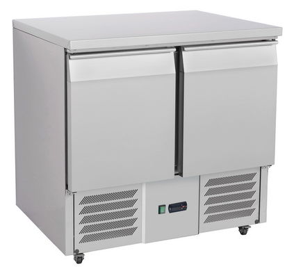 R134a Refrigerated Saladette Counter AISI304 Stainless Steel 2 Door Saladette Fridge