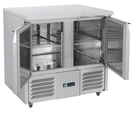 R134a Refrigerated Saladette Counter AISI304 Stainless Steel 2 Door Saladette Fridge