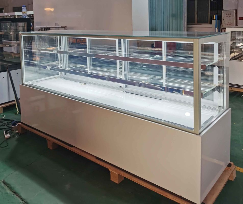 Glass Door 2.4m Cake Display Refrigerator Marble Base Two Shelves