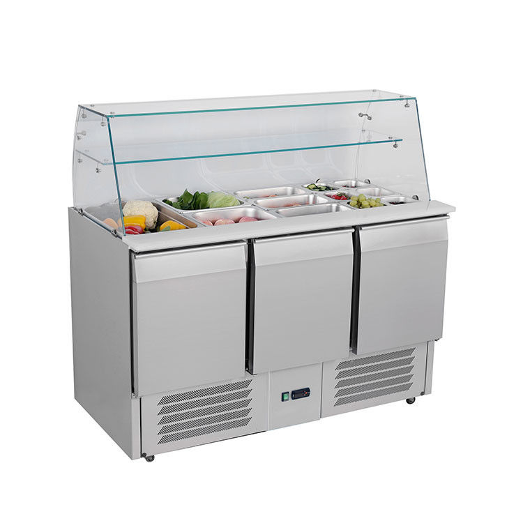 Glass Cover 390L Salad Display Refrigerator Stainless Steel With Cabinet