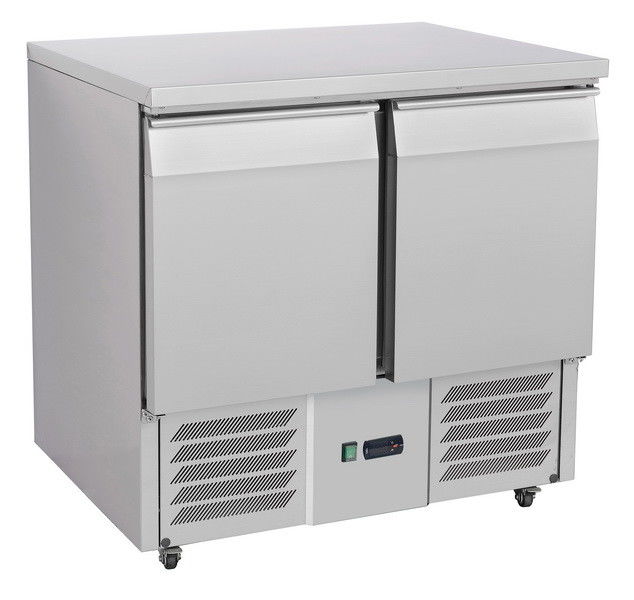 R134a Refrigerated Saladette Counter AISI304 Stainless Steel 2 Door Saladette Fridge